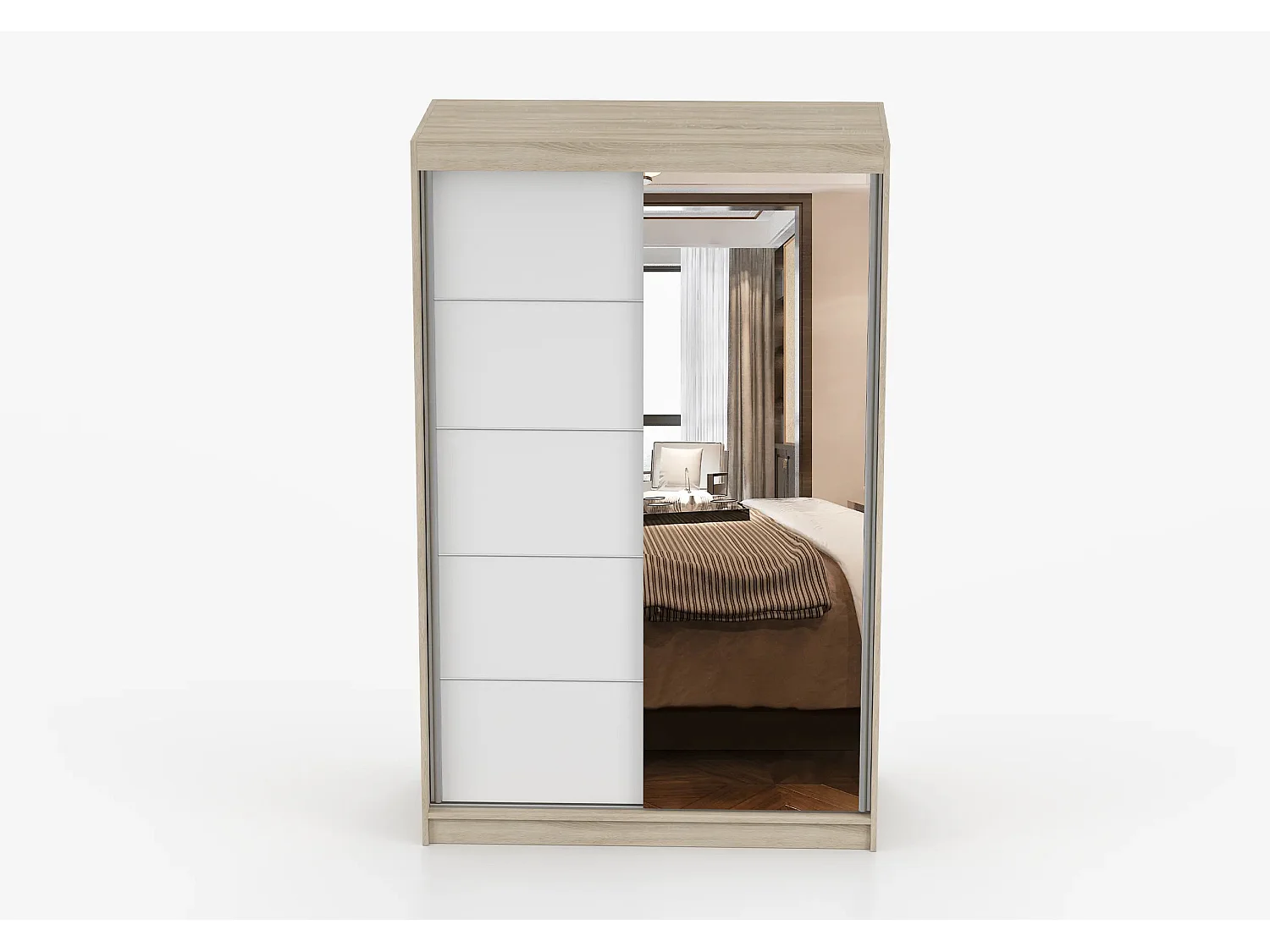 Armoire Syra 120 cm avec miroir - Chêne - Blanc
