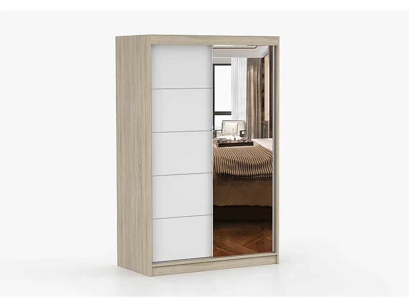 Armoire Syra 120 cm avec miroir - Chêne - Blanc