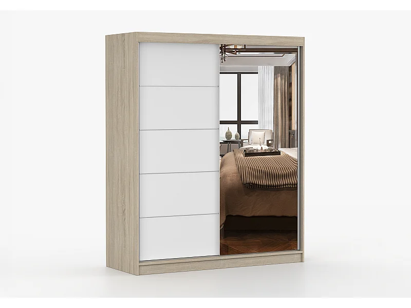 Armoire Ondine 160 cm avec miroir - Chêne - Blanc