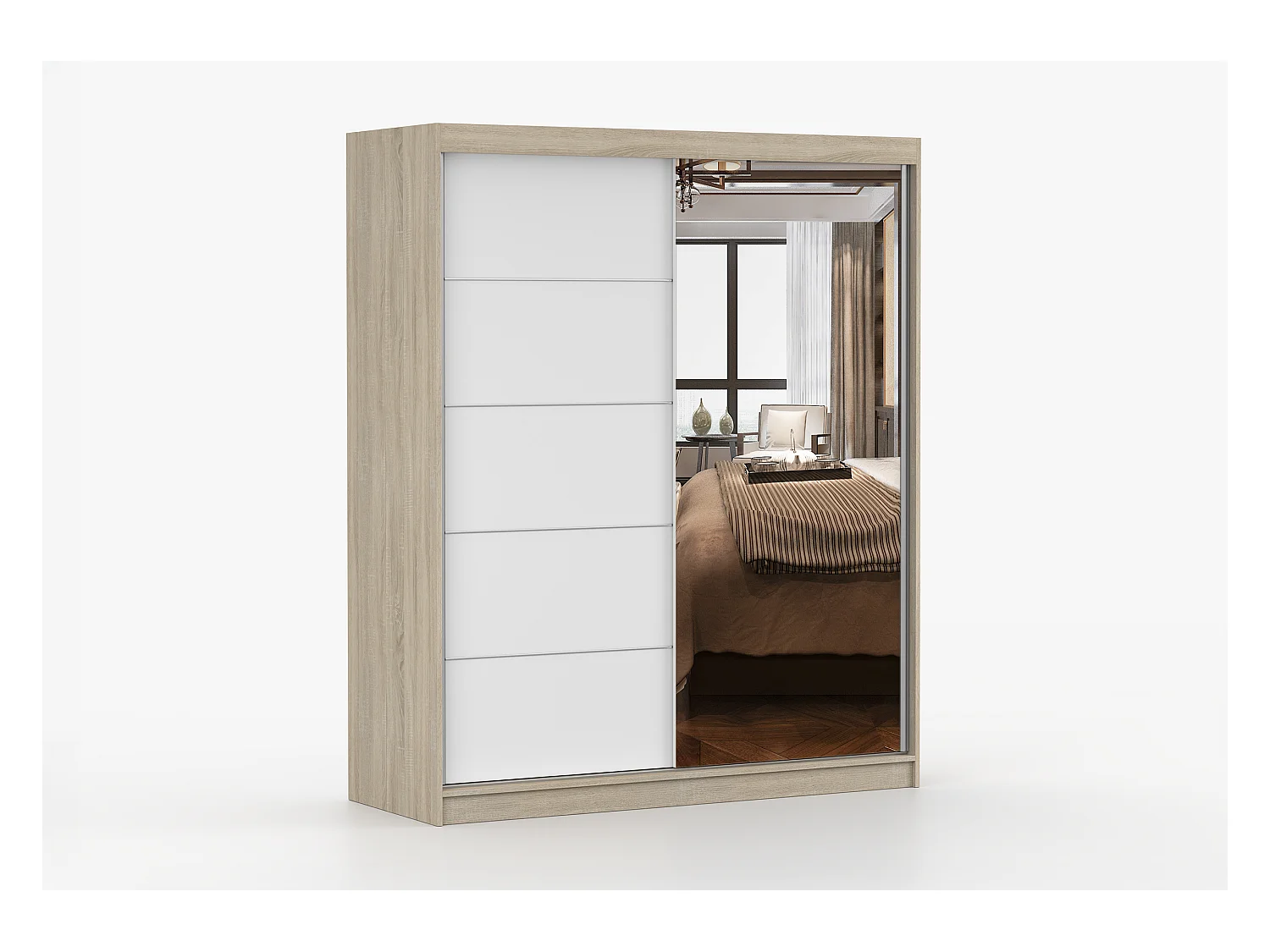 Armoire Ondine 160 cm avec miroir - Chêne - Blanc