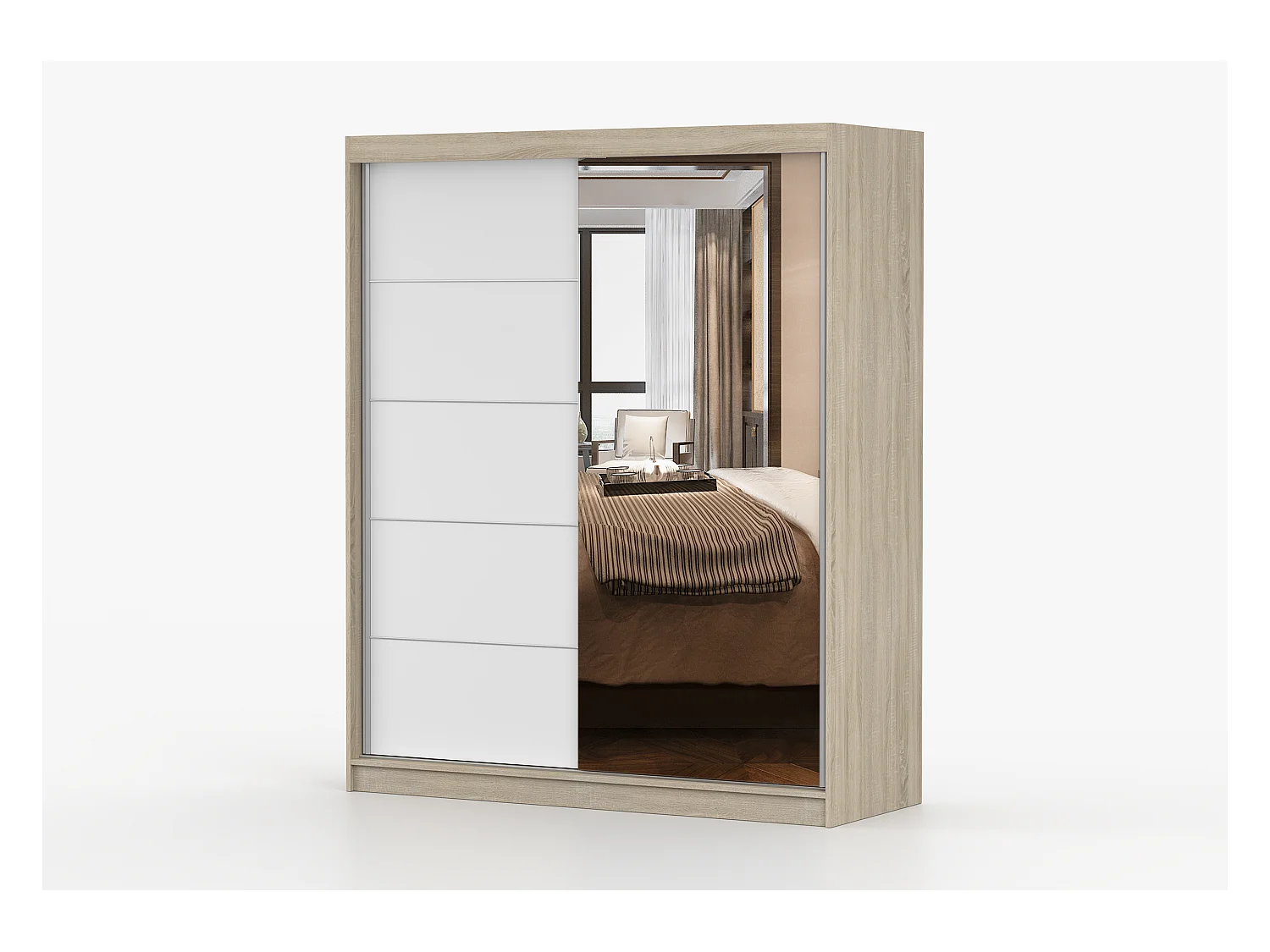 Armoire Ondine 160 cm avec miroir - Chêne - Blanc