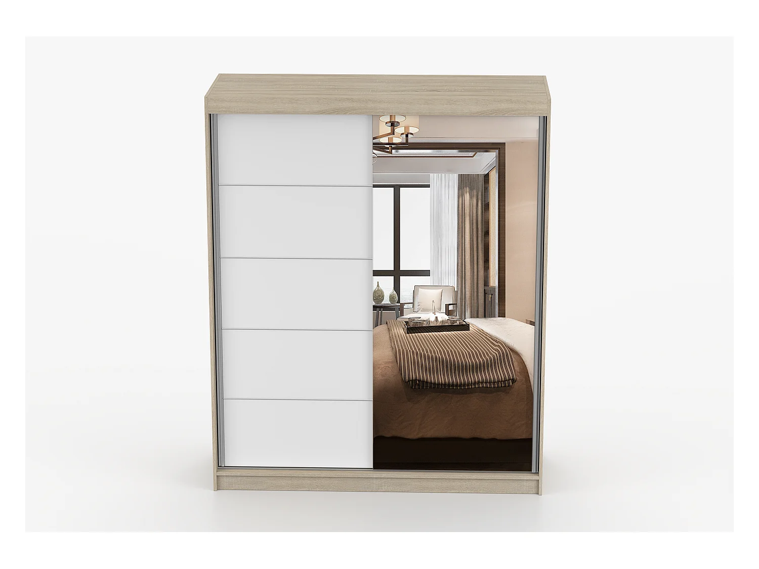 Armoire Ondine 160 cm avec miroir - Chêne - Blanc