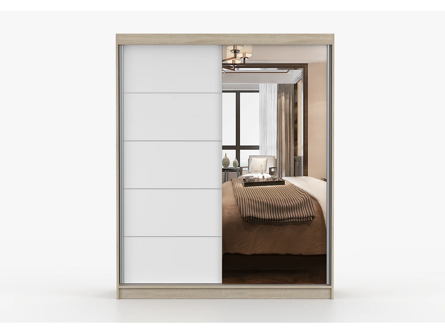 Armoire Ondine 160 cm avec miroir - Chêne - Blanc