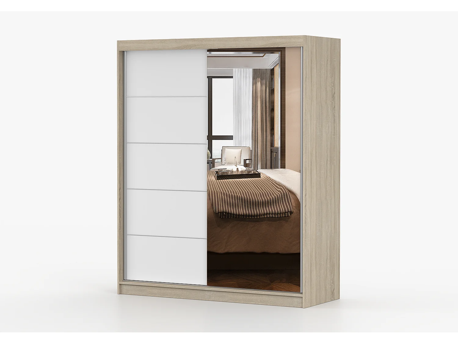 Armoire Ondine 160 cm avec miroir - Chêne - Blanc