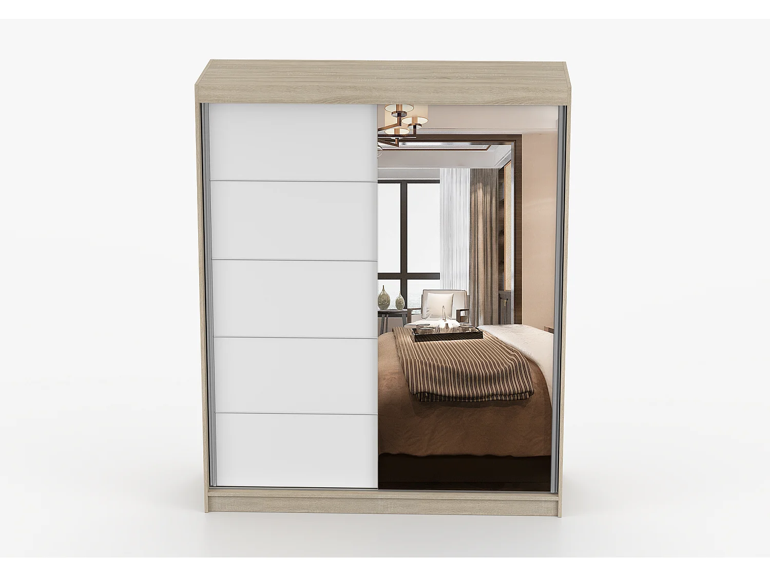 Armoire Ondine 160 cm avec miroir - Chêne - Blanc