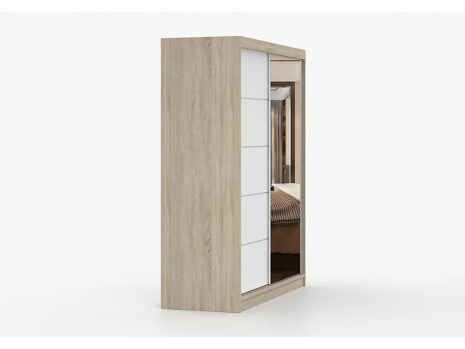 Armoire Ondine 160 cm avec miroir - Chêne - Blanc