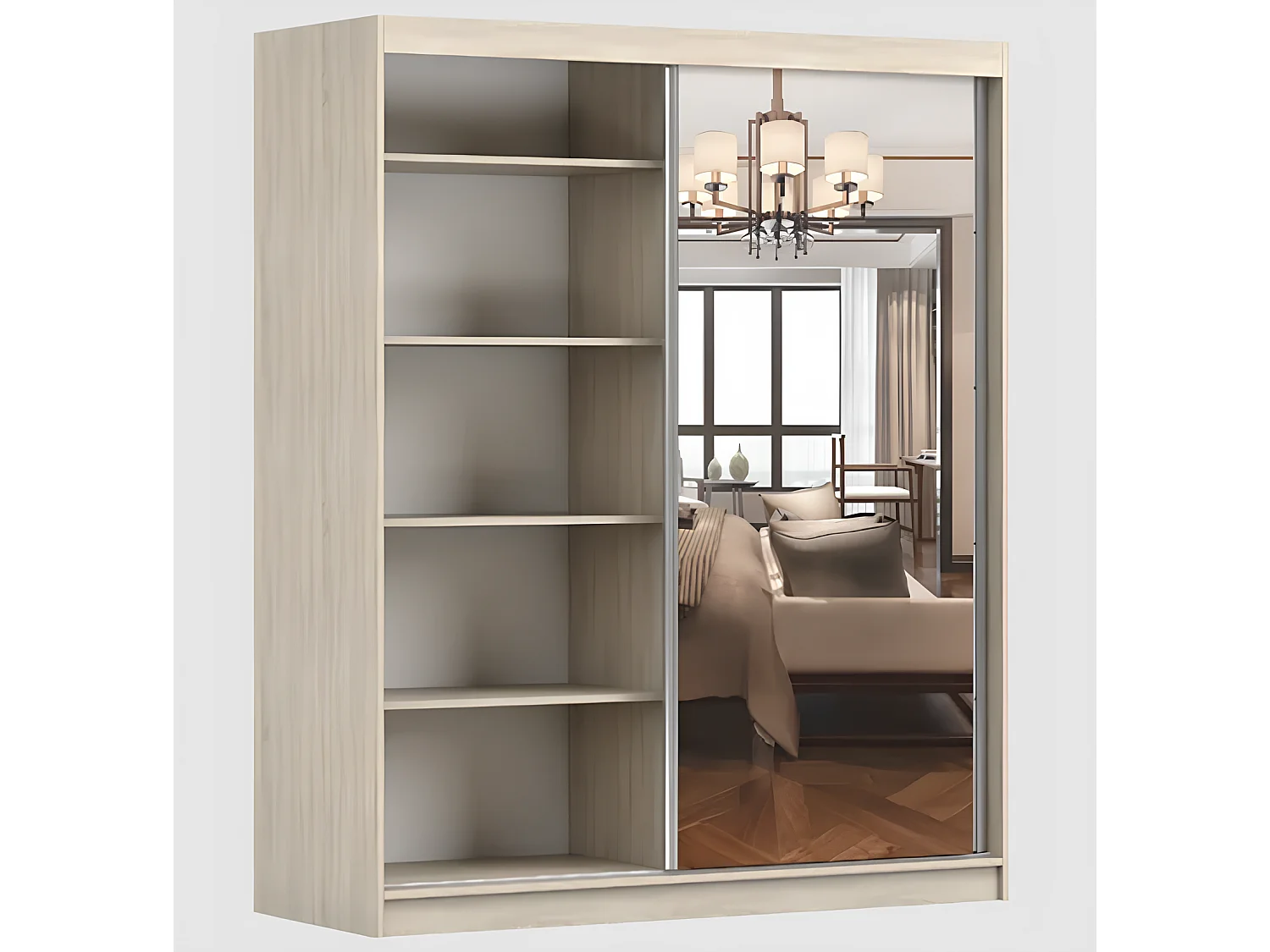 Armoire Ondine 160 cm avec miroir - Chêne - Blanc