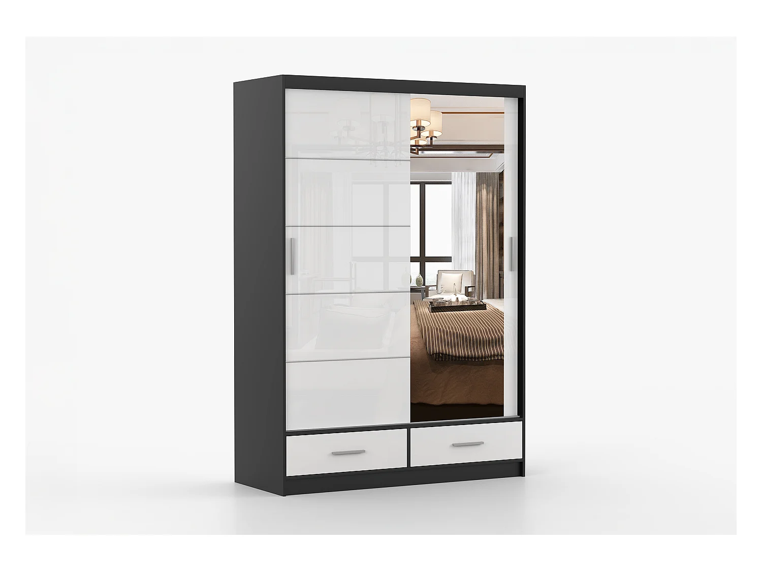 Armoire Saphina 150 cm avec miroir - Noir - Blanc