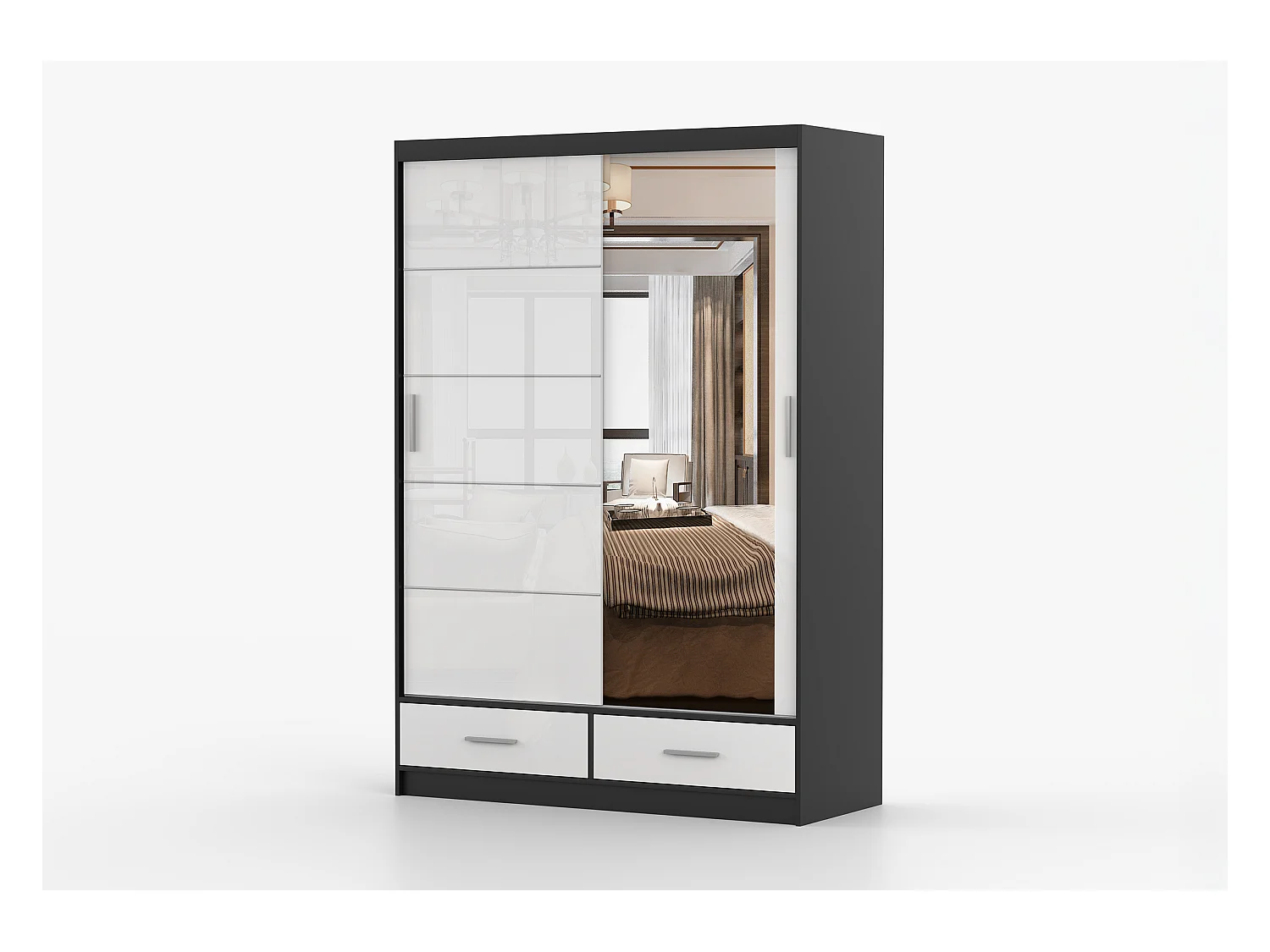 Armoire Saphina 150 cm avec miroir - Noir - Blanc