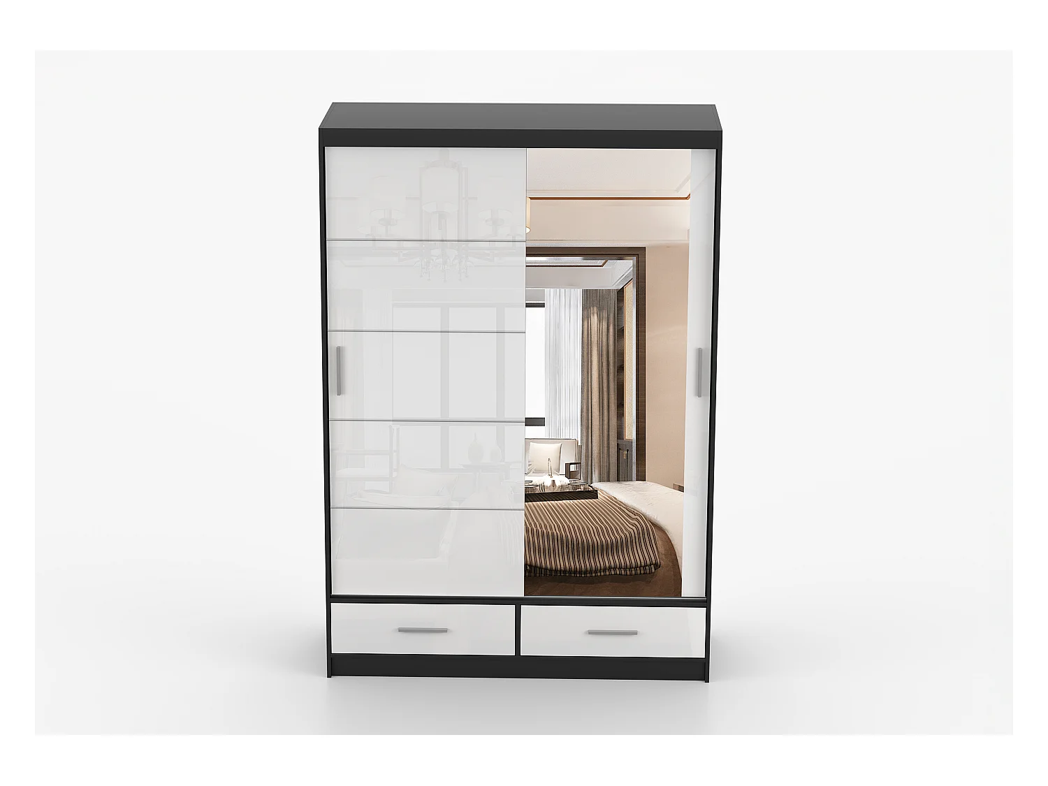 Armoire Saphina 150 cm avec miroir - Noir - Blanc