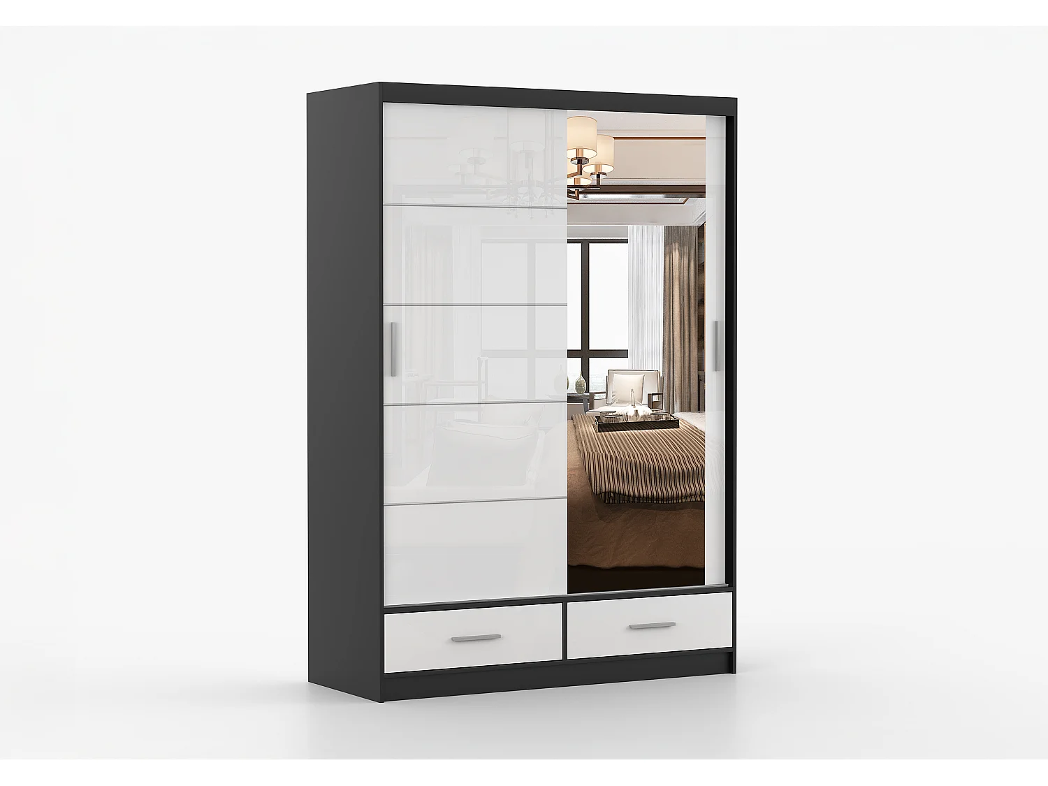 Armoire Saphina 150 cm avec miroir - Noir - Blanc