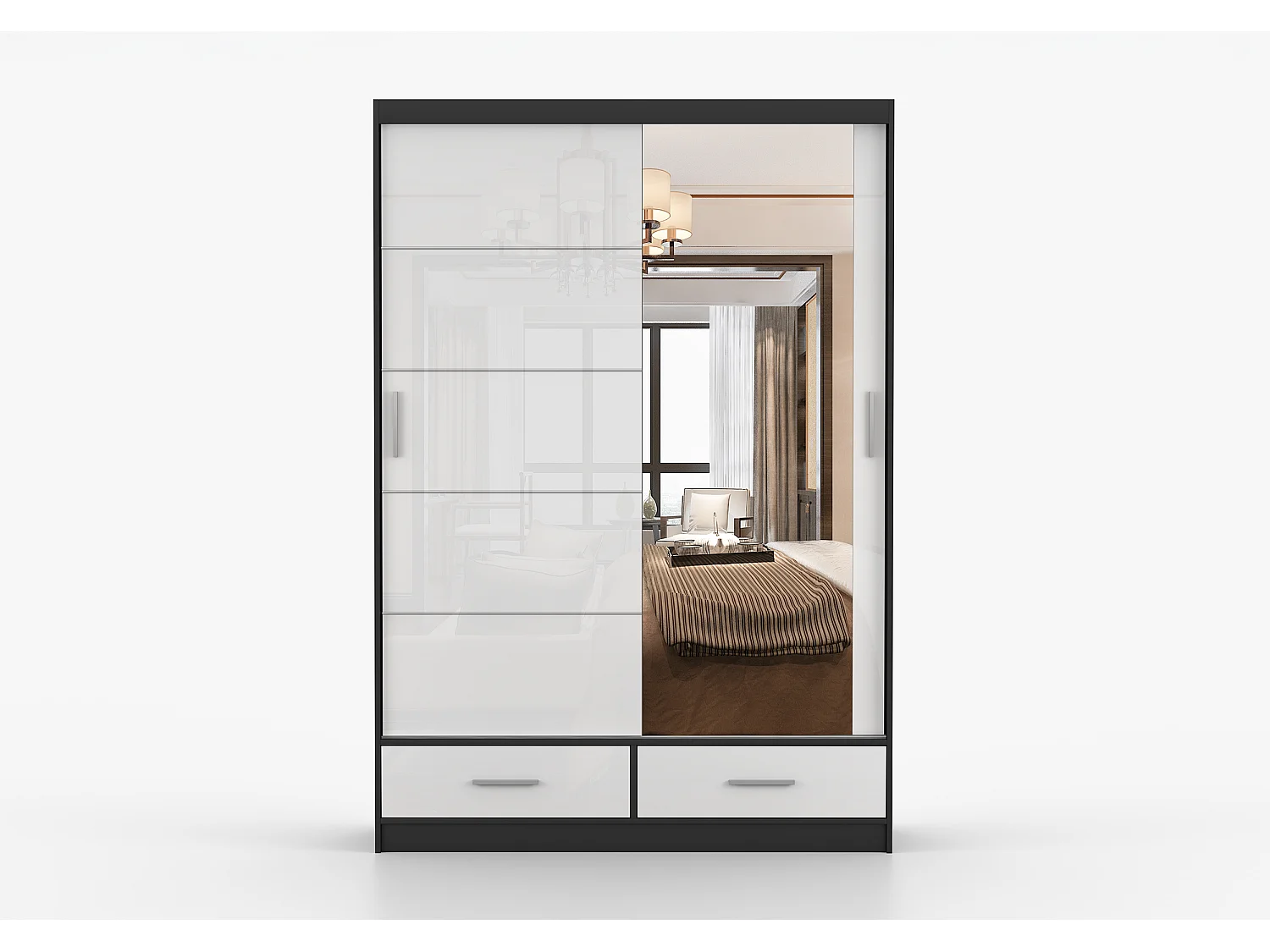 Armoire Saphina 150 cm avec miroir - Noir - Blanc