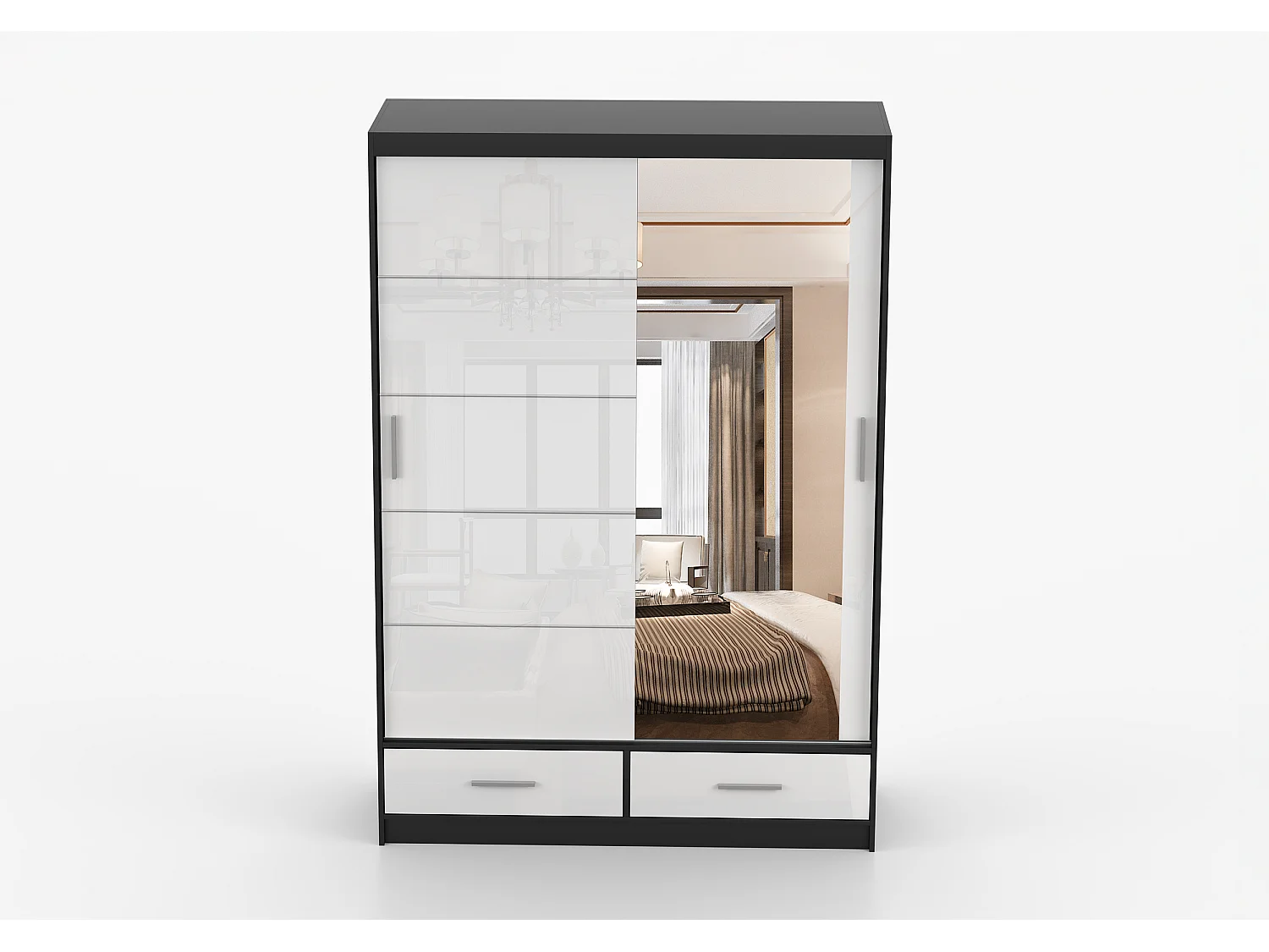 Armoire Saphina 150 cm avec miroir - Noir - Blanc