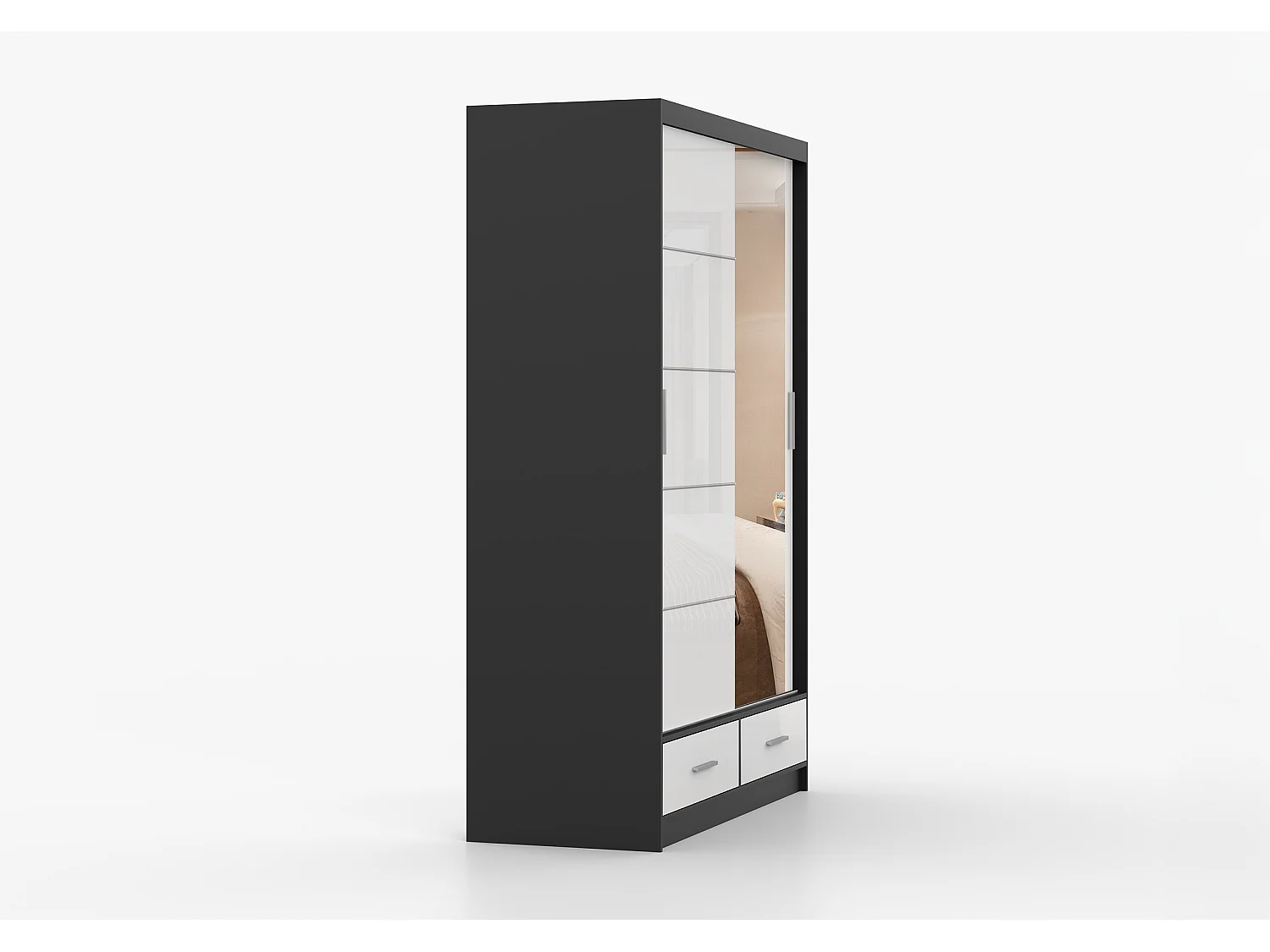 Armoire Saphina 150 cm avec miroir - Noir - Blanc