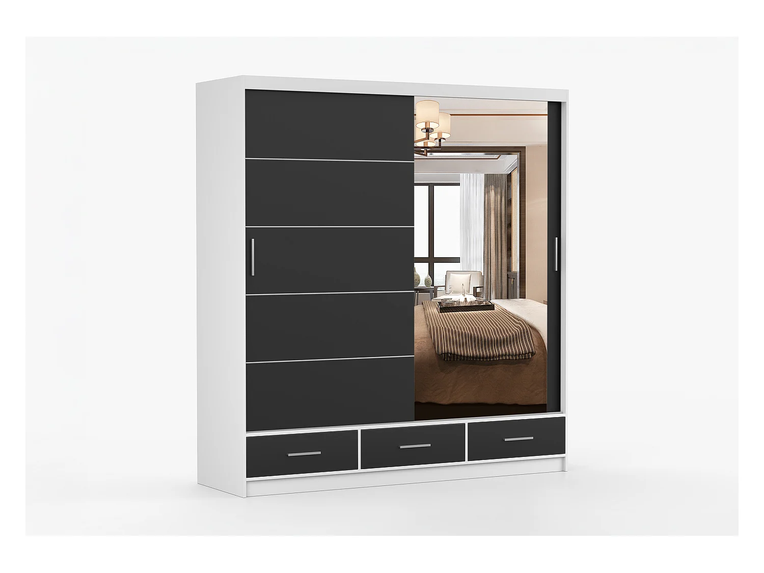 Armoire Solian 203 cm avec miroir - Blanc - Noir