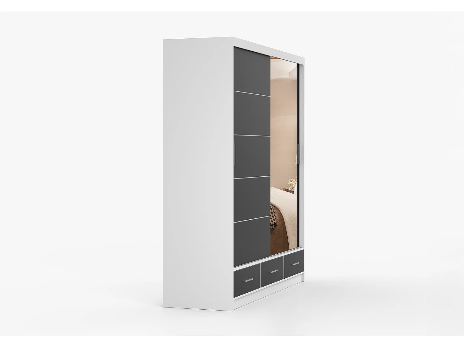 Armoire Solian 203 cm avec miroir - Blanc - Noir