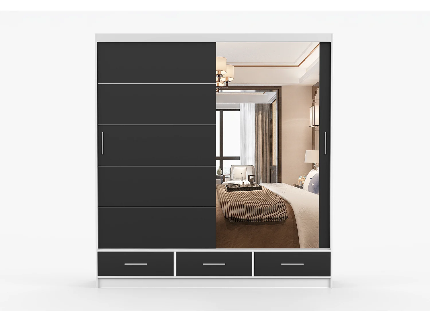 Armoire Solian 203 cm avec miroir - Blanc - Noir