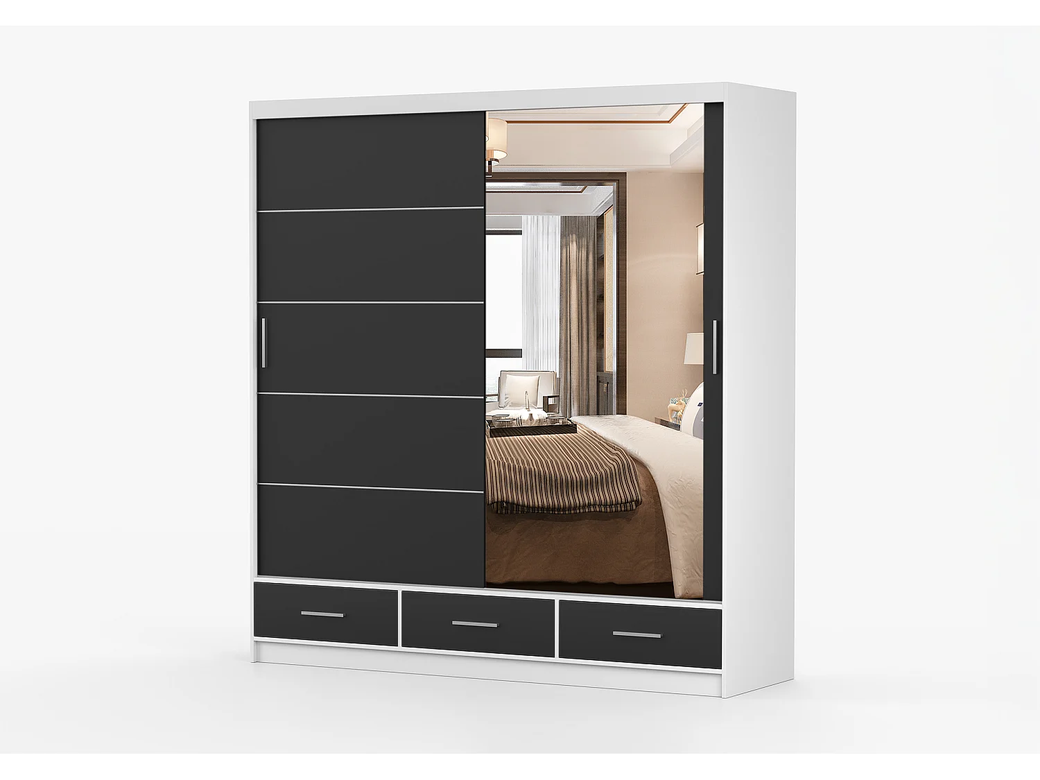 Armoire Solian 203 cm avec miroir - Blanc - Noir