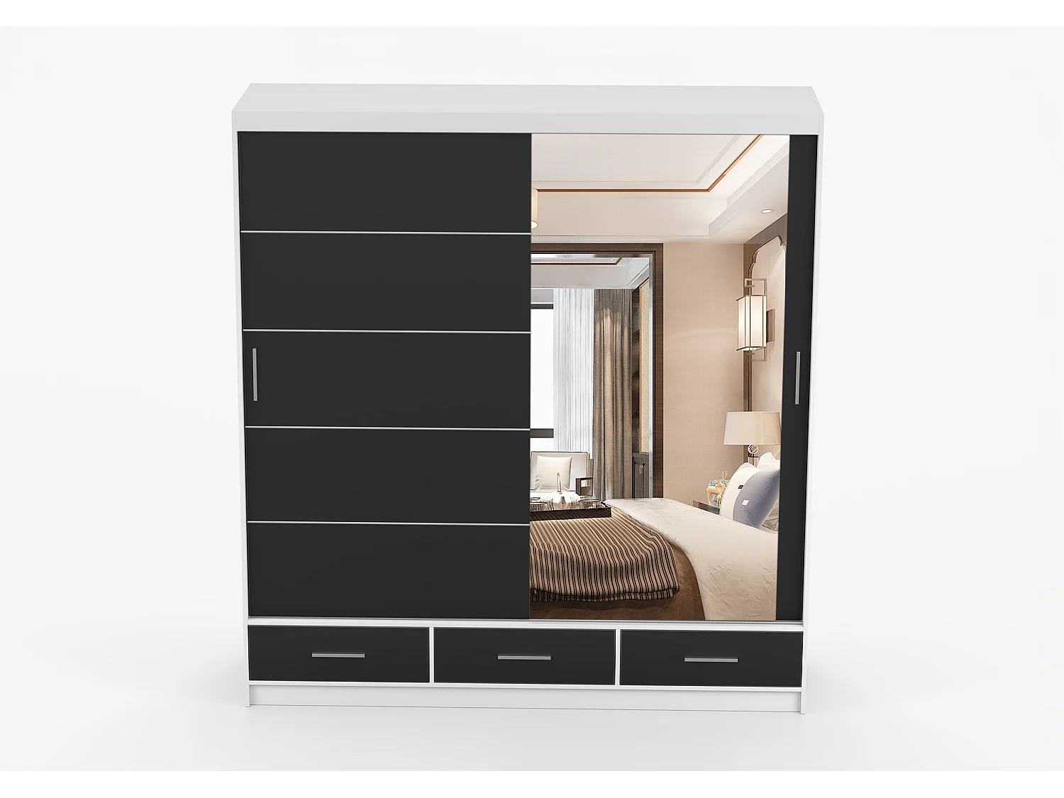 Armoire Solian 203 cm avec miroir - Blanc - Noir