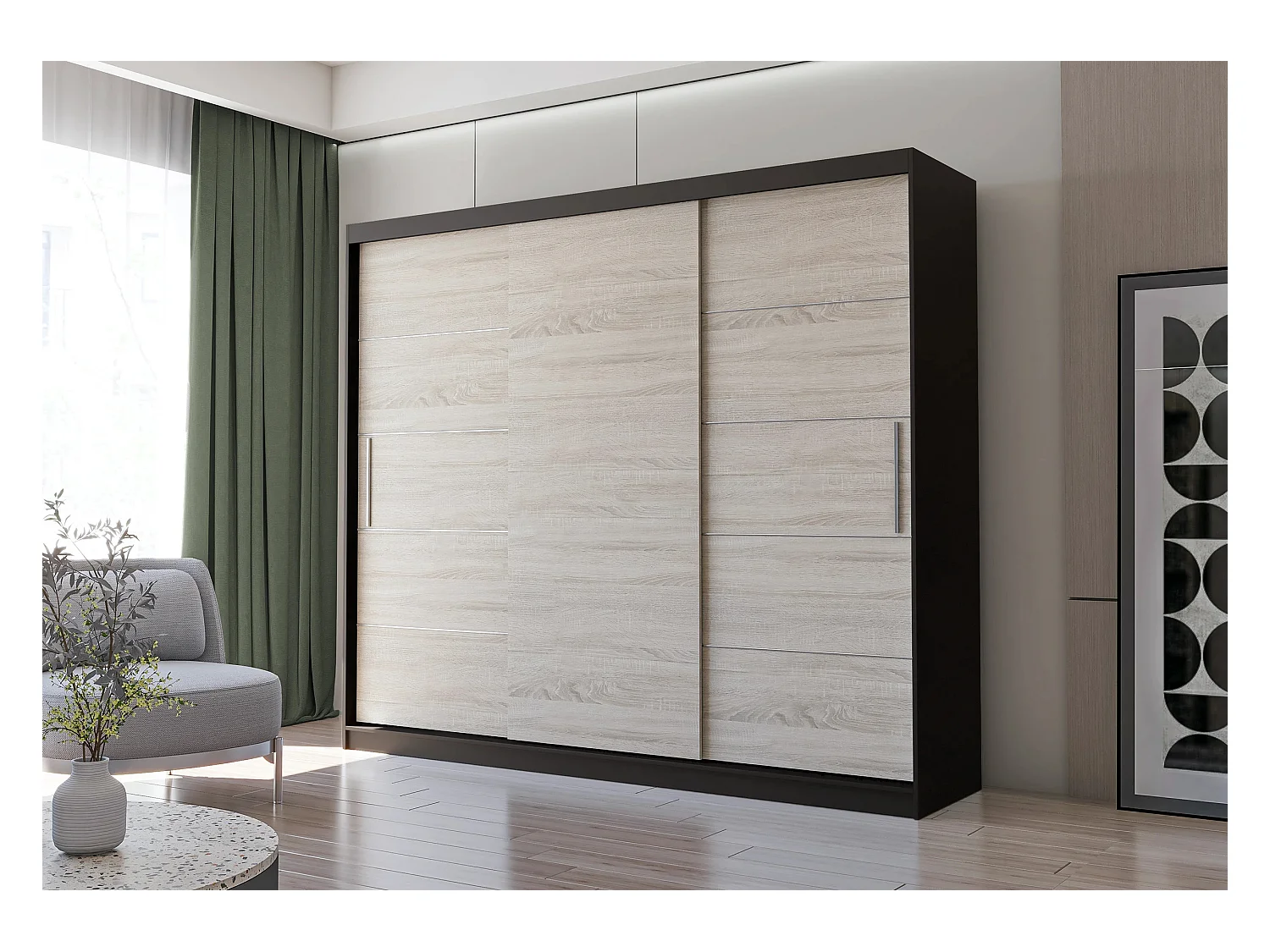 Armoire Thalia 250 cm - Noir - Chêne
