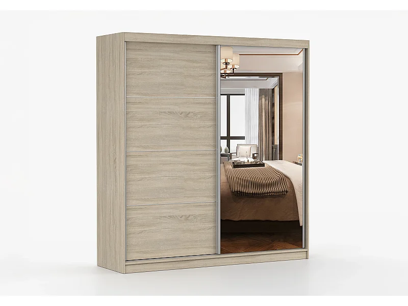 Armoire Tais 203 cm avec miroir - Chêne