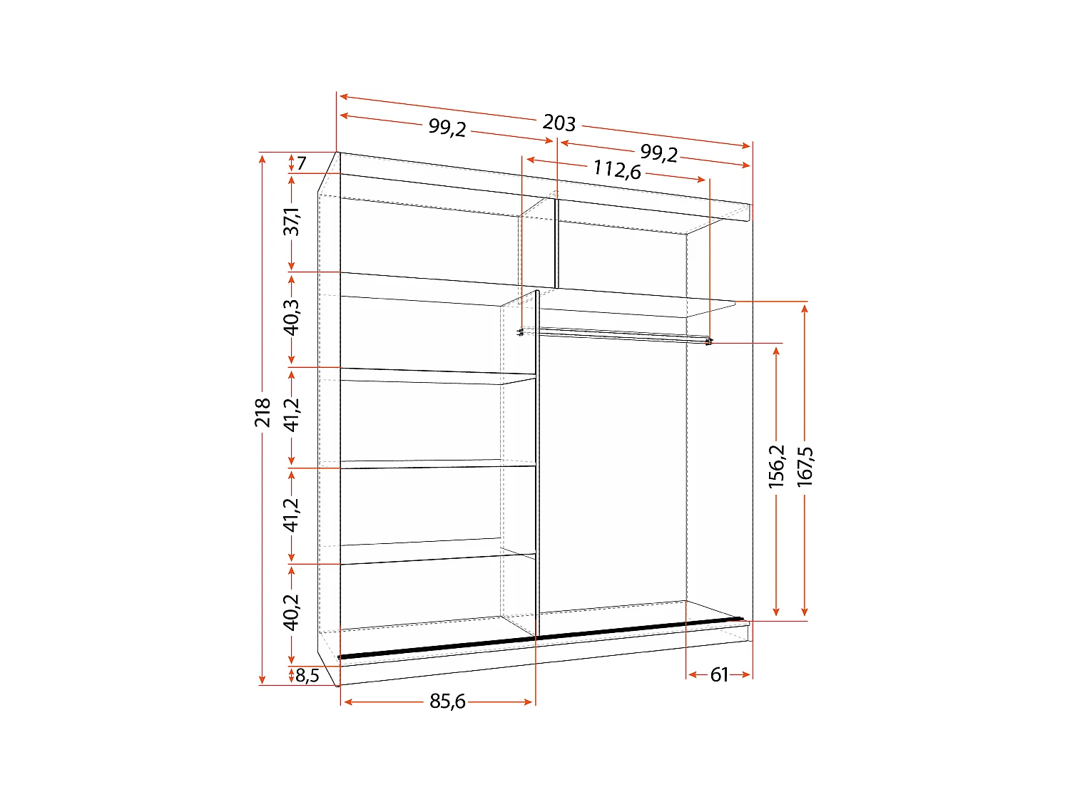 Armoire Tais 203 cm avec miroir - Chêne