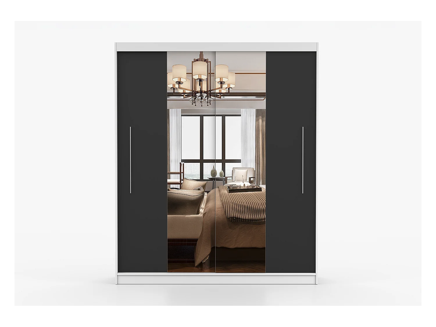 Armoire Eireen I 203 cm avec miroir - Blanc - Noir