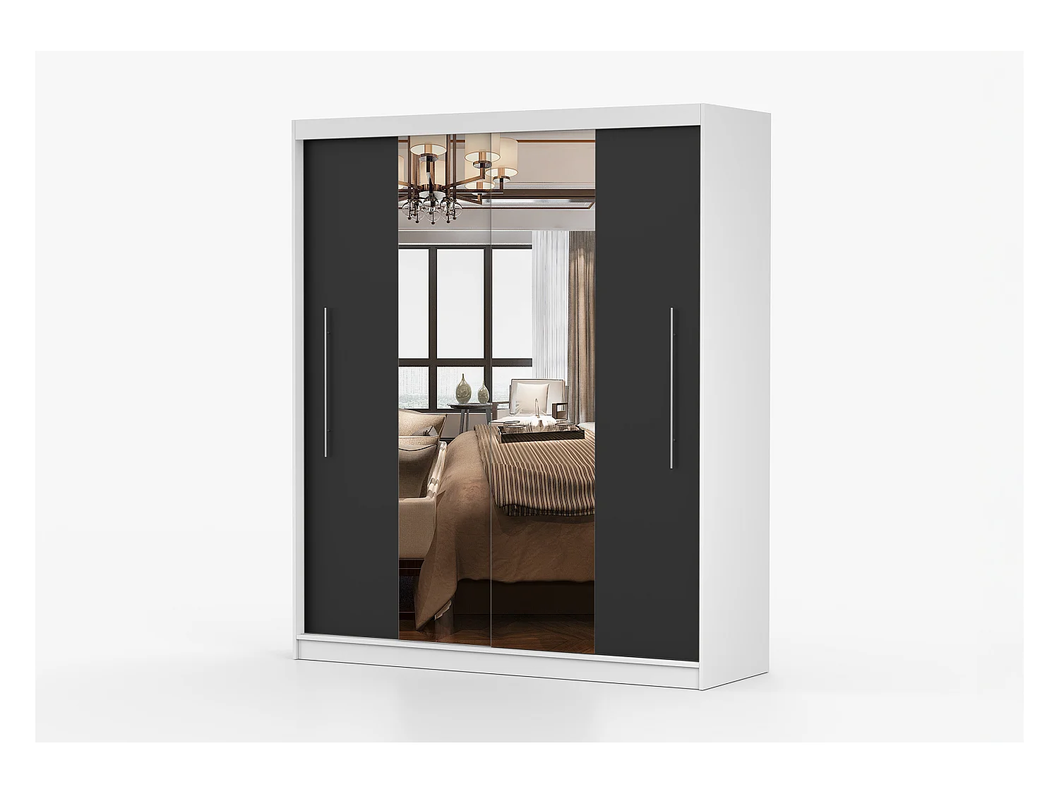 Armoire Eireen I 203 cm avec miroir - Blanc - Noir