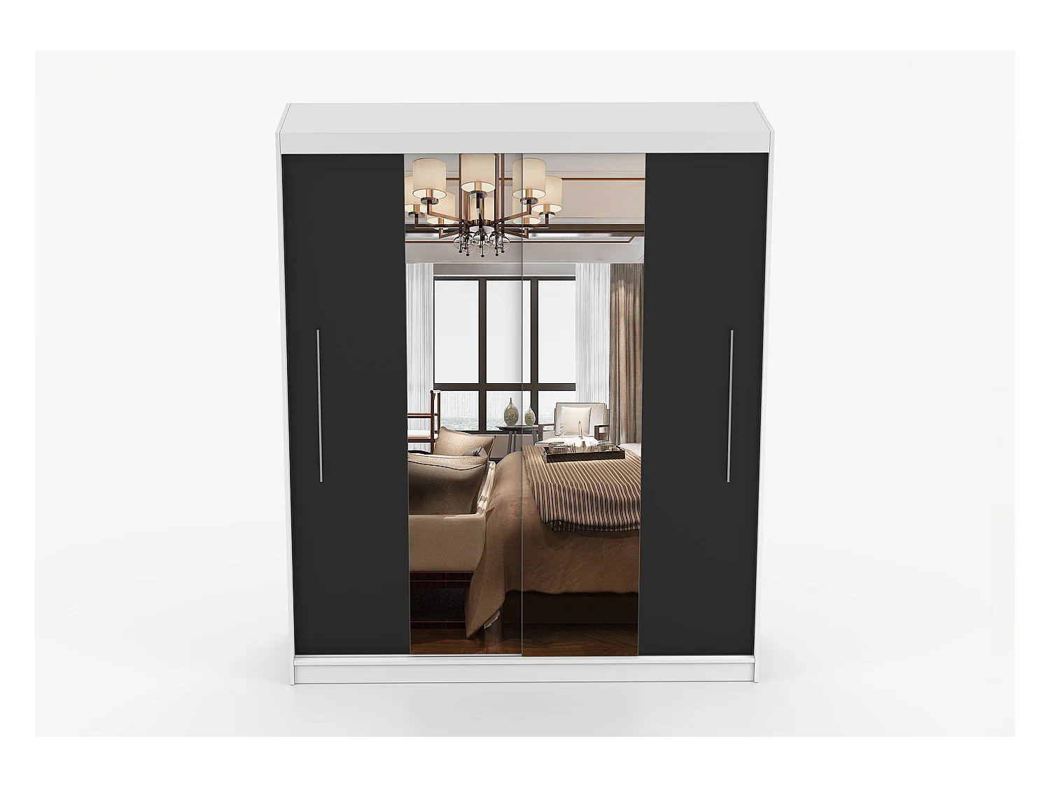 Armoire Eireen I 203 cm avec miroir - Blanc - Noir