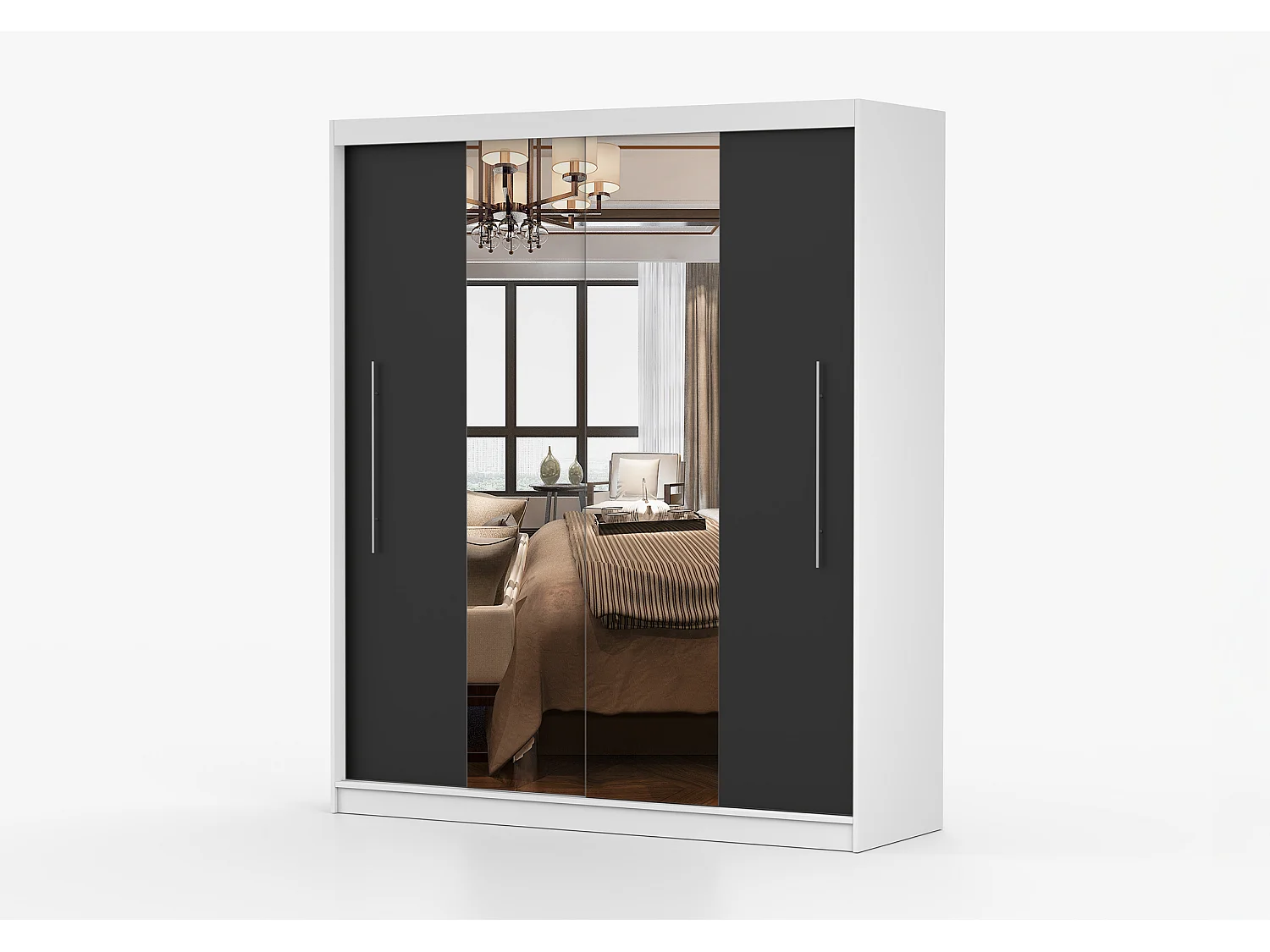 Armoire Eireen I 203 cm avec miroir - Blanc - Noir