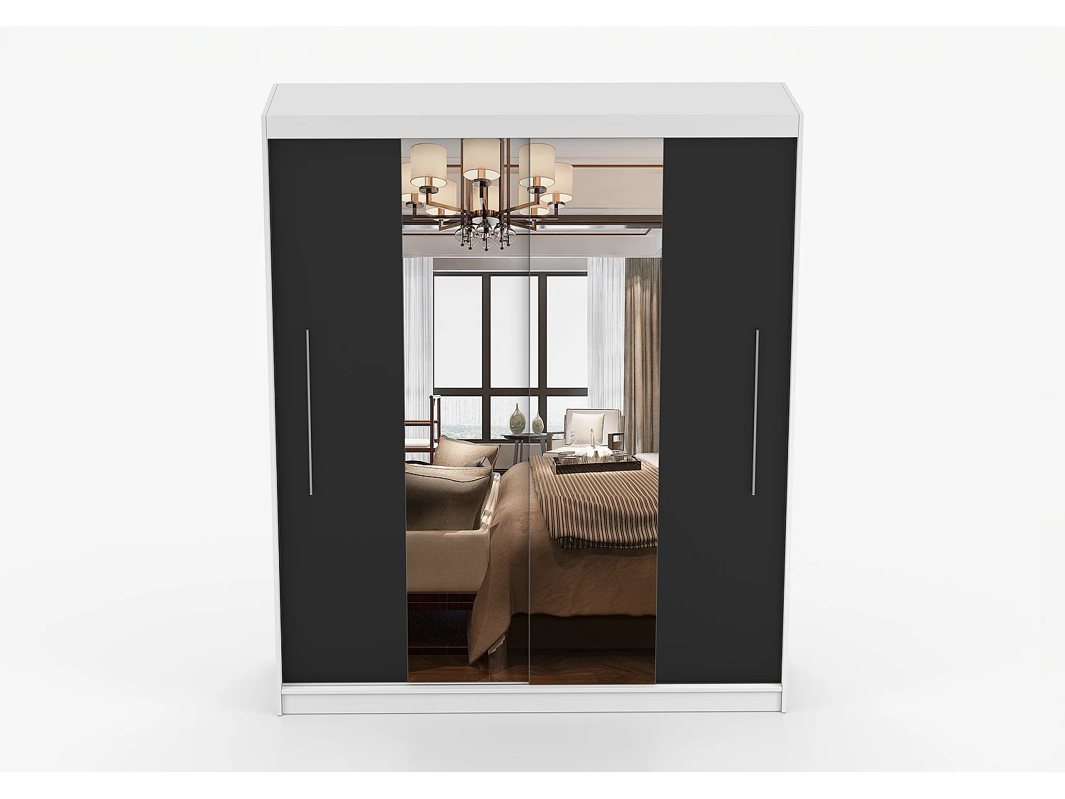 Armoire Eireen I 203 cm avec miroir - Blanc - Noir