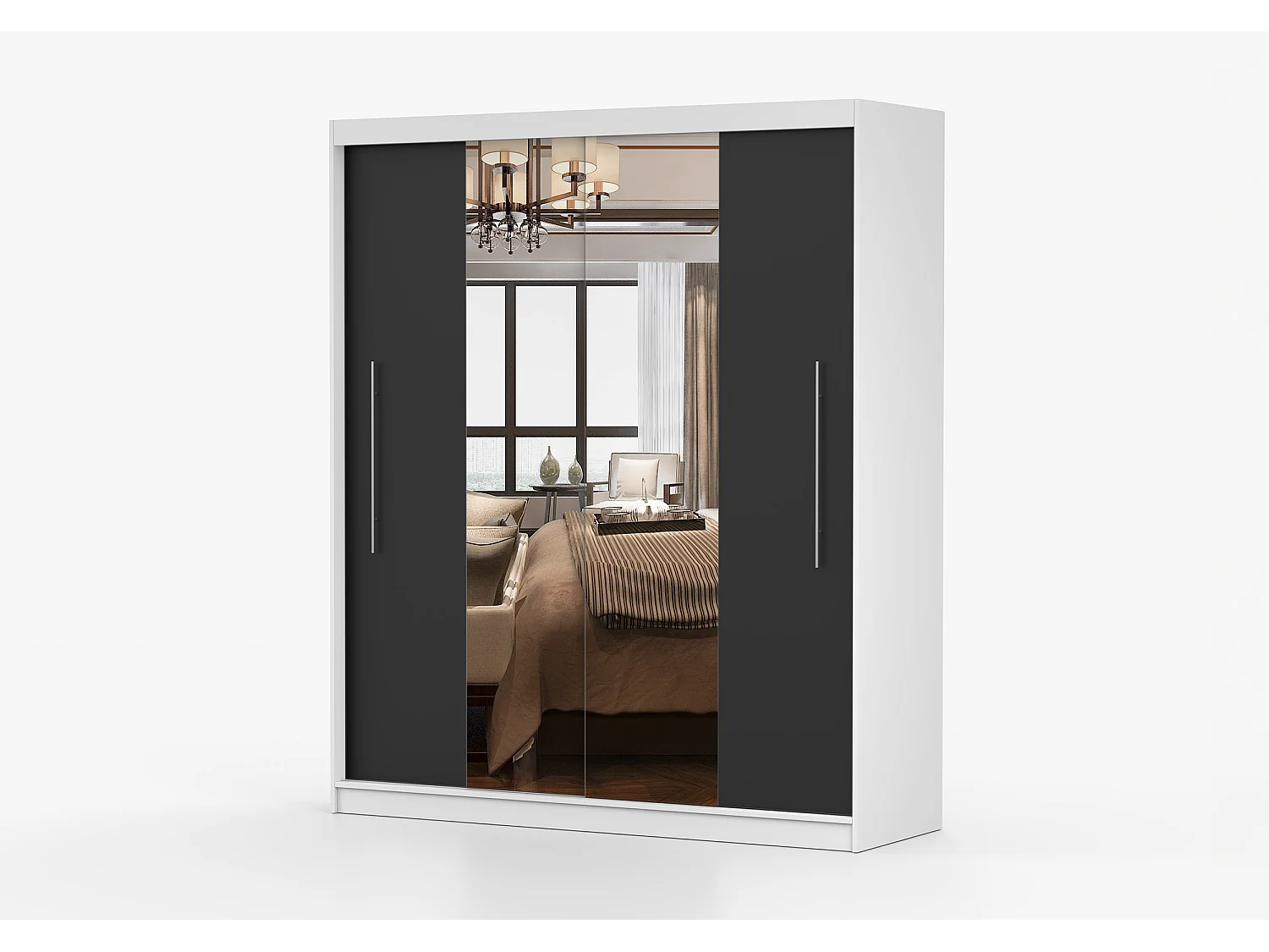 Armoire Eireen I 203 cm avec miroir - Blanc - Noir