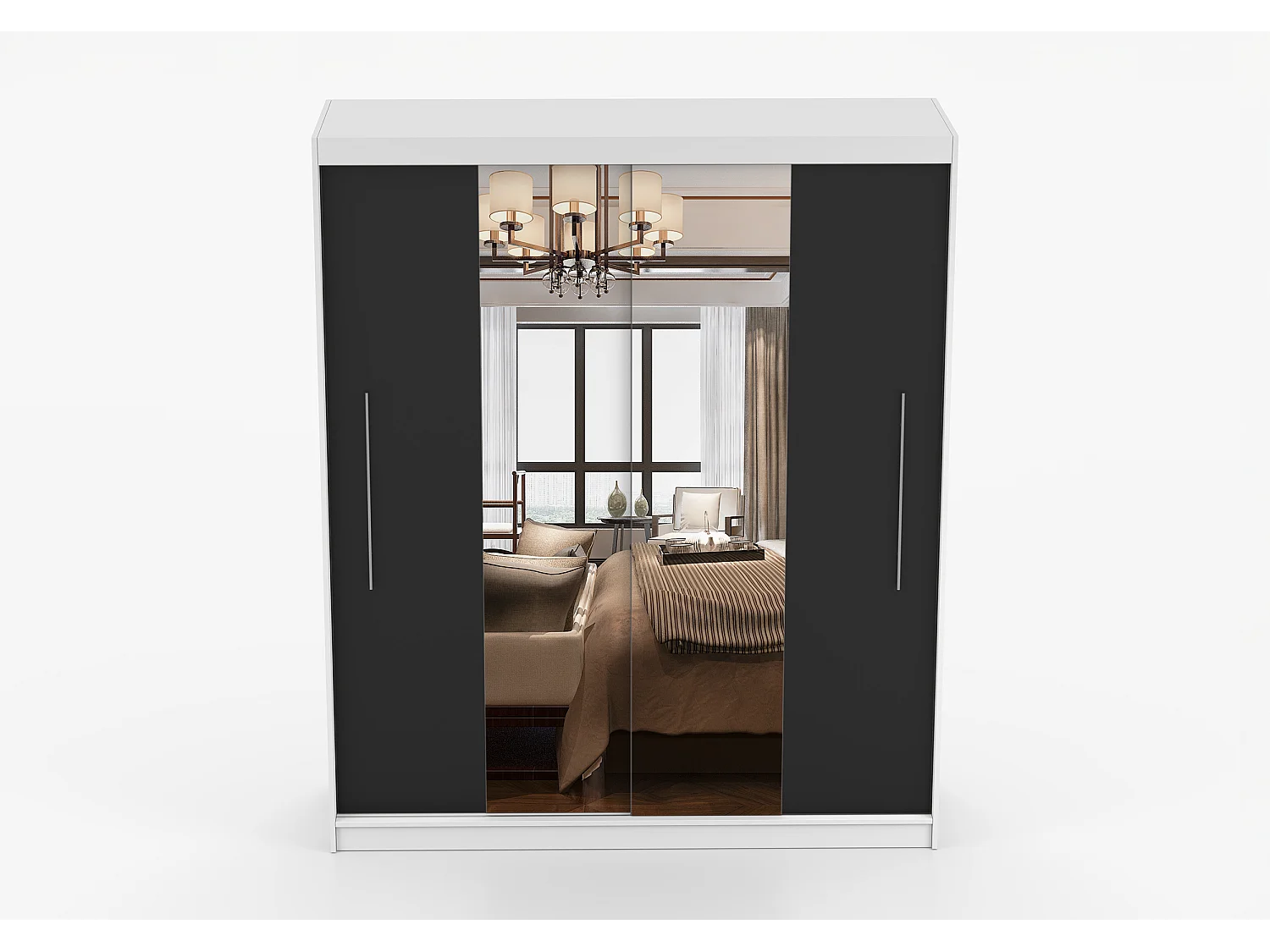 Armoire Eireen I 203 cm avec miroir - Blanc - Noir