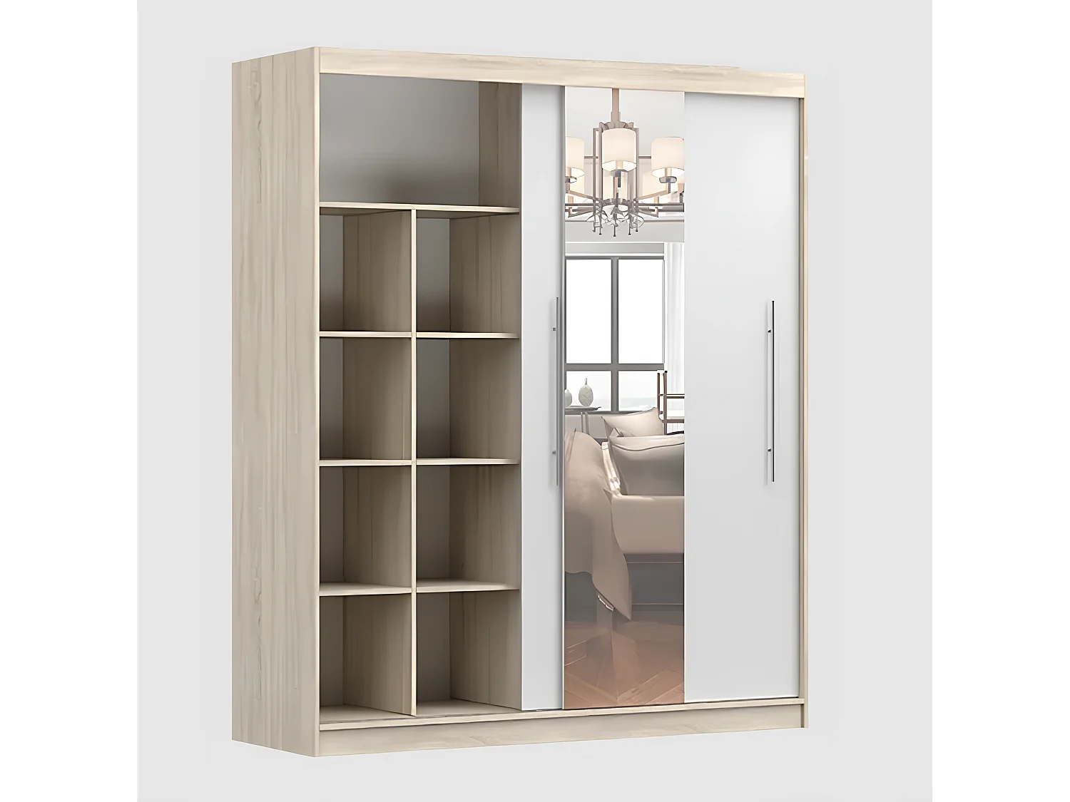 Armoire Eireen I 203 cm avec miroir - Blanc - Noir