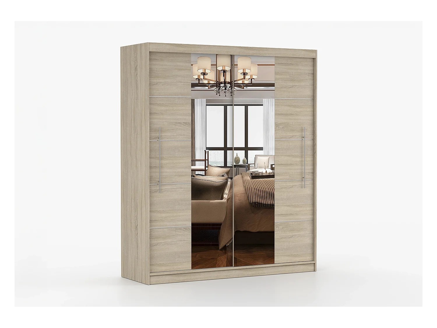 Armoire Orelia 203 cm avec miroir - Chêne