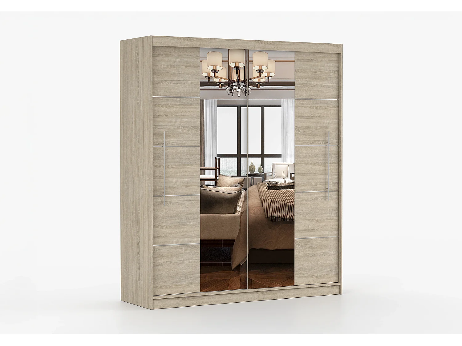 Armoire Orelia 203 cm avec miroir - Chêne