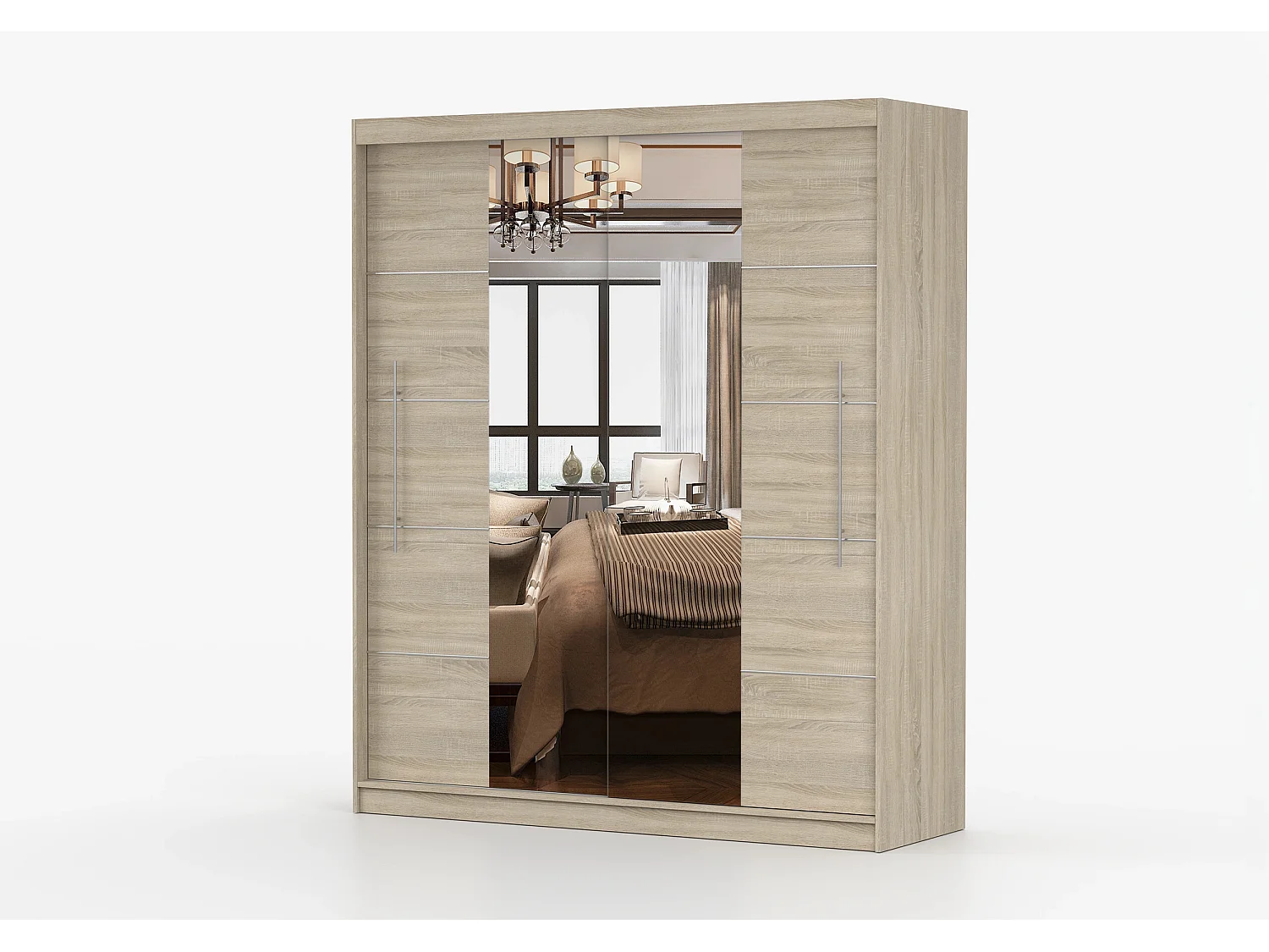 Armoire Orelia 203 cm avec miroir - Chêne