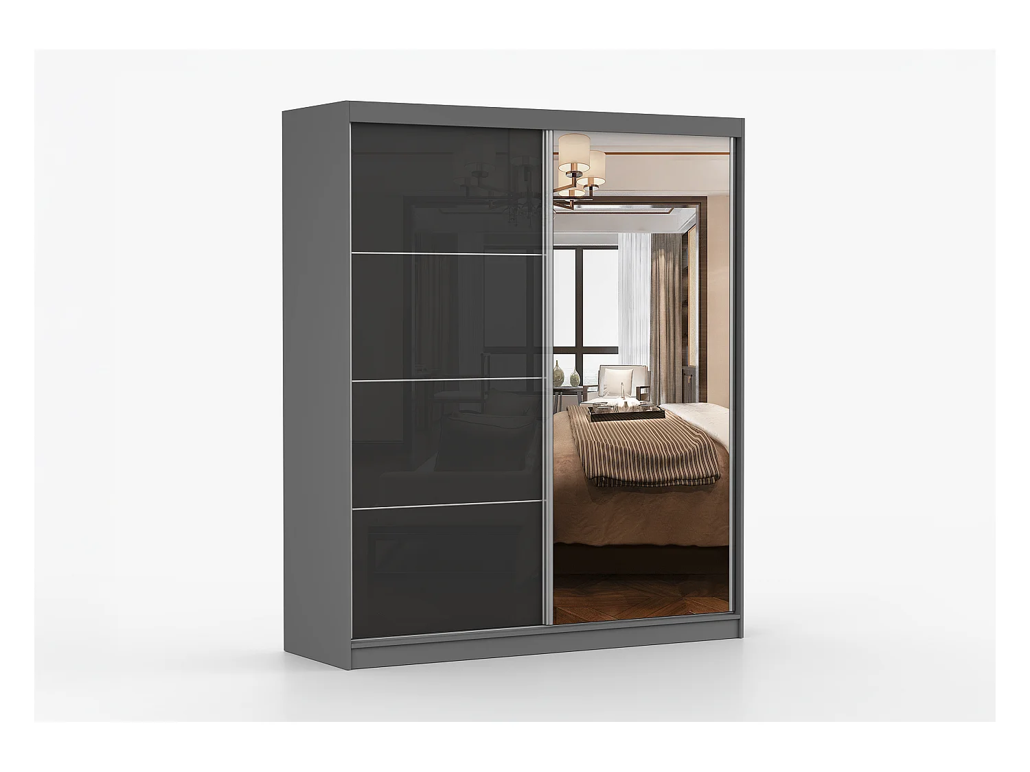 Armoire Calypso 183 cm avec miroir - Gris - Noir