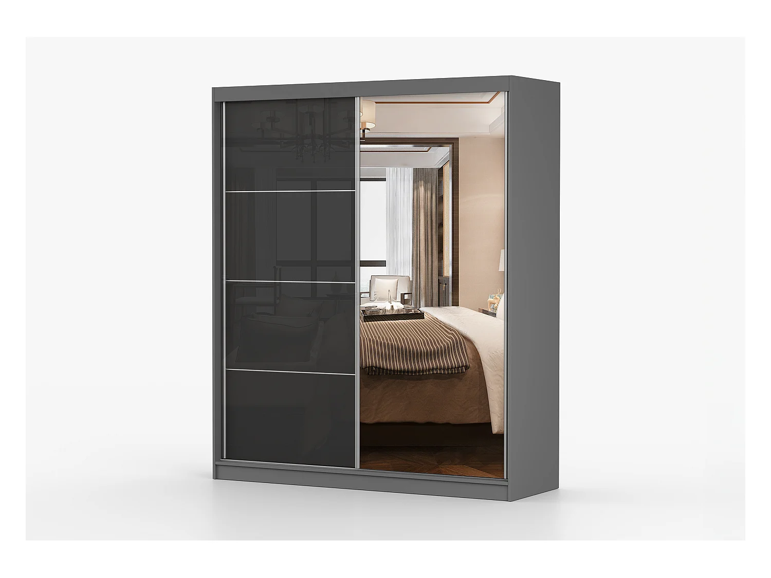Armoire Calypso 183 cm avec miroir - Gris - Noir