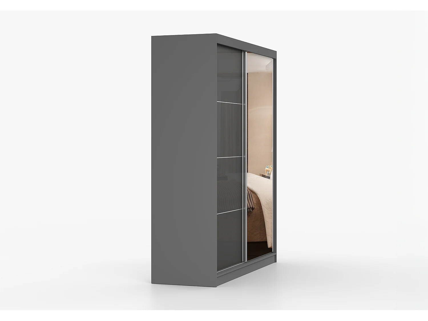 Armoire Calypso 183 cm avec miroir - Gris - Noir