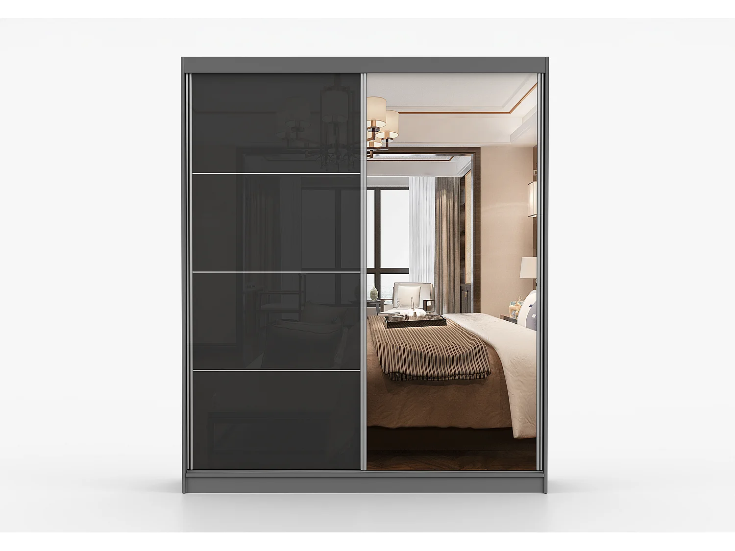 Armoire Calypso 183 cm avec miroir - Gris - Noir