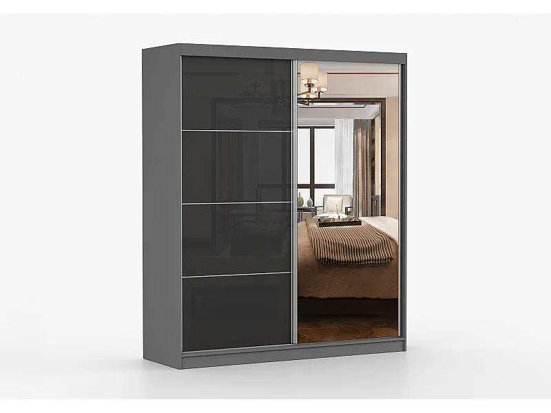 Armoire Calypso 183 cm avec miroir - Gris - Noir