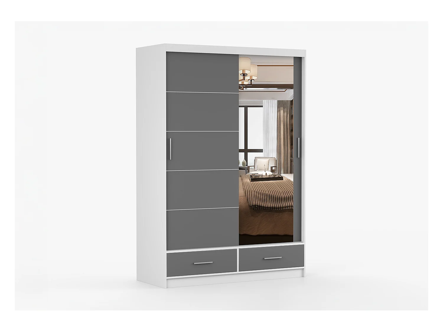 Armoire Silvana 150 cm avec miroir - Blanc - Gris