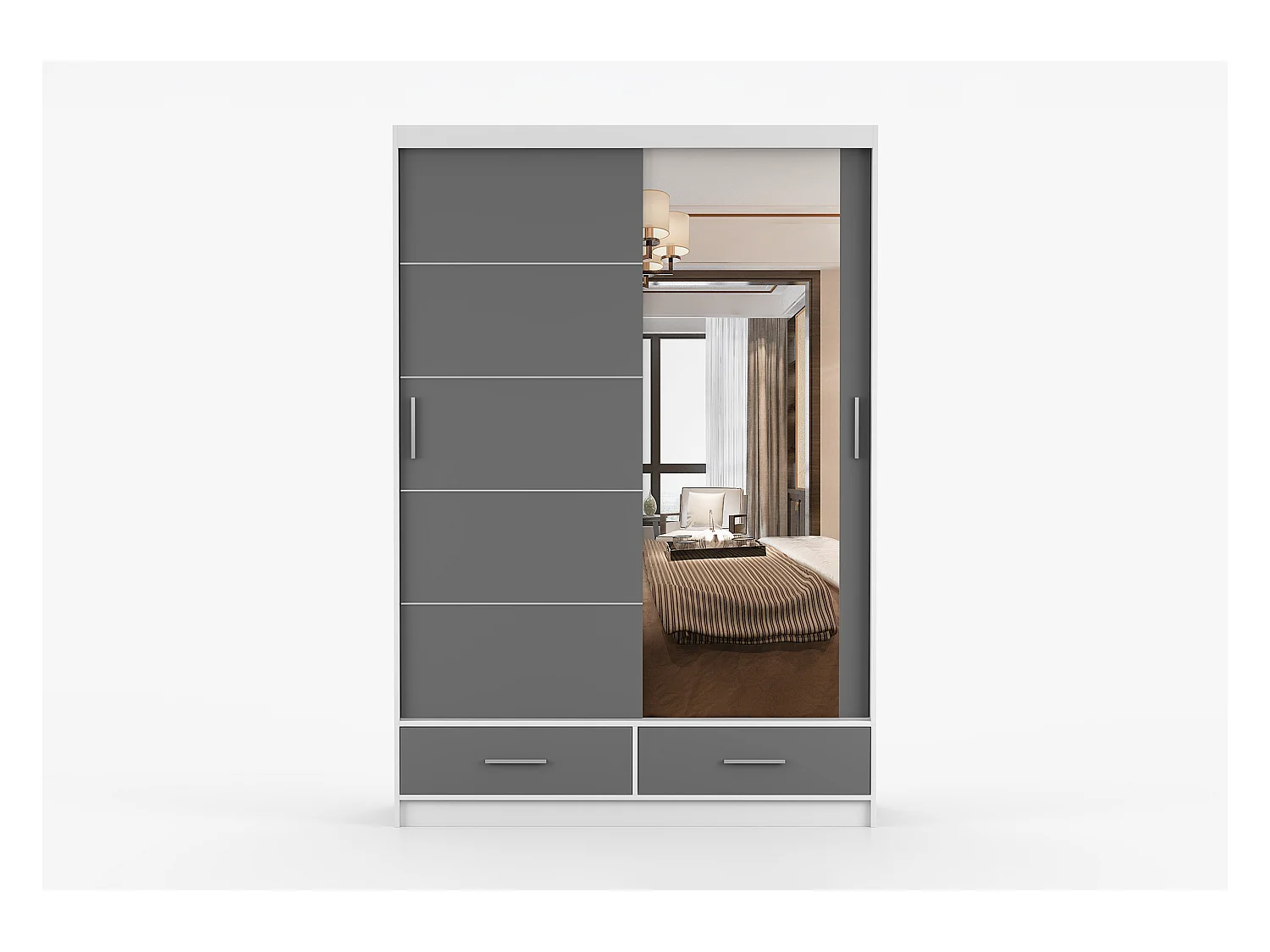 Armoire Silvana 150 cm avec miroir - Blanc - Gris