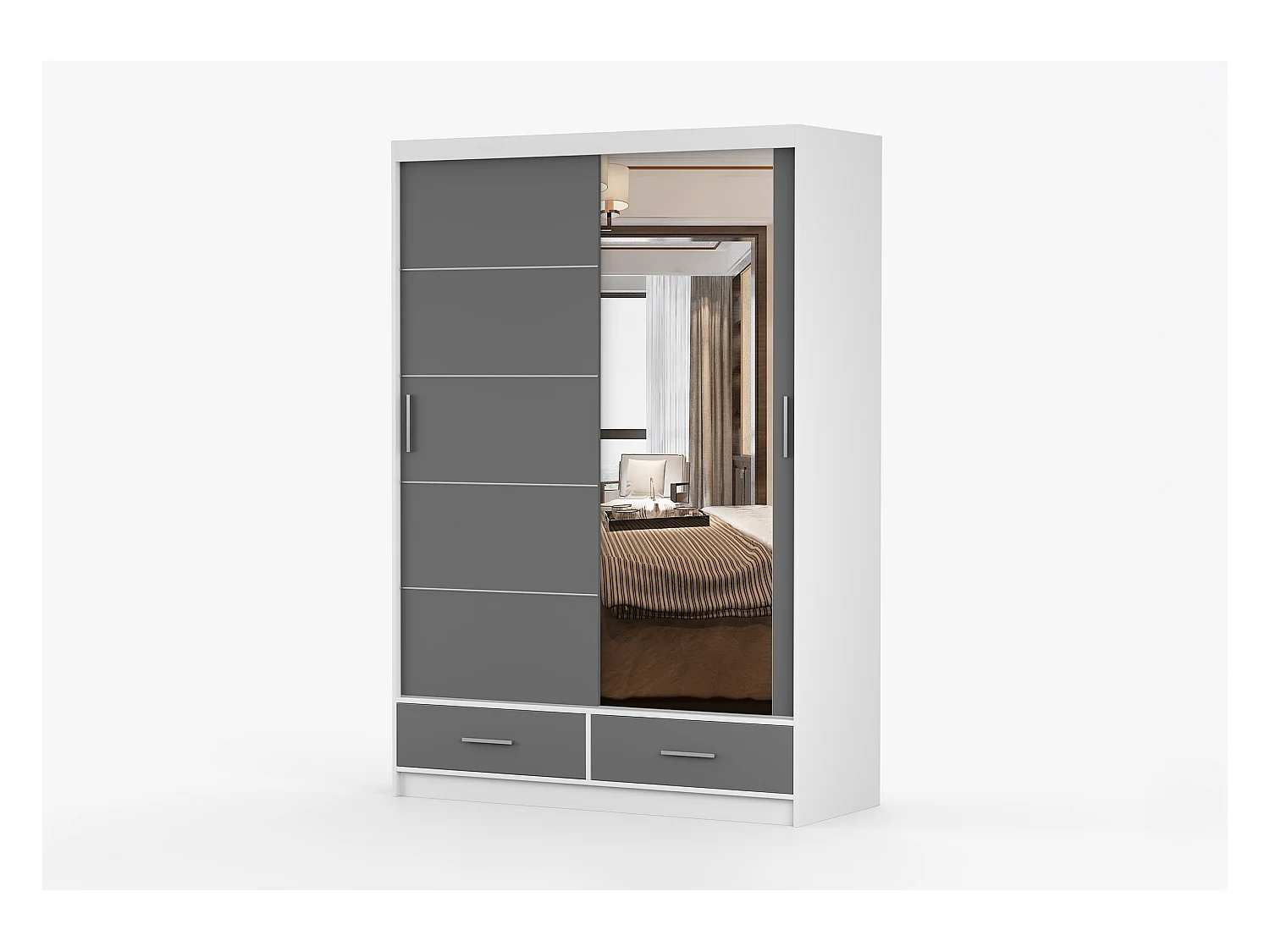 Armoire Silvana 150 cm avec miroir - Blanc - Gris