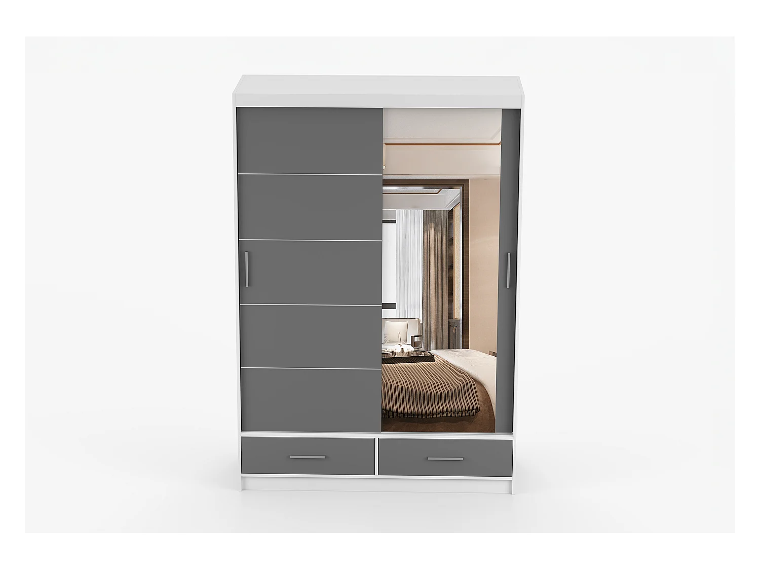 Armoire Silvana 150 cm avec miroir - Blanc - Gris