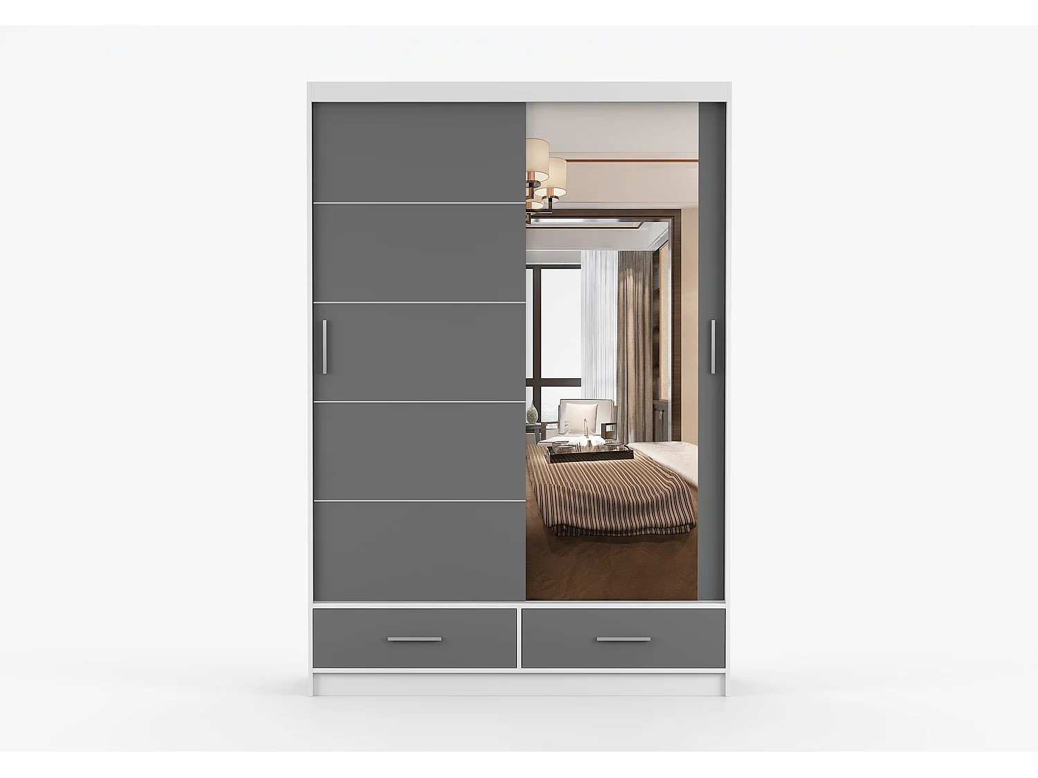 Armoire Silvana 150 cm avec miroir - Blanc - Gris