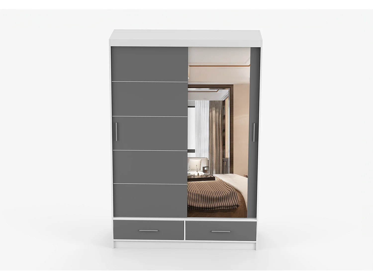 Armoire Silvana 150 cm avec miroir - Blanc - Gris
