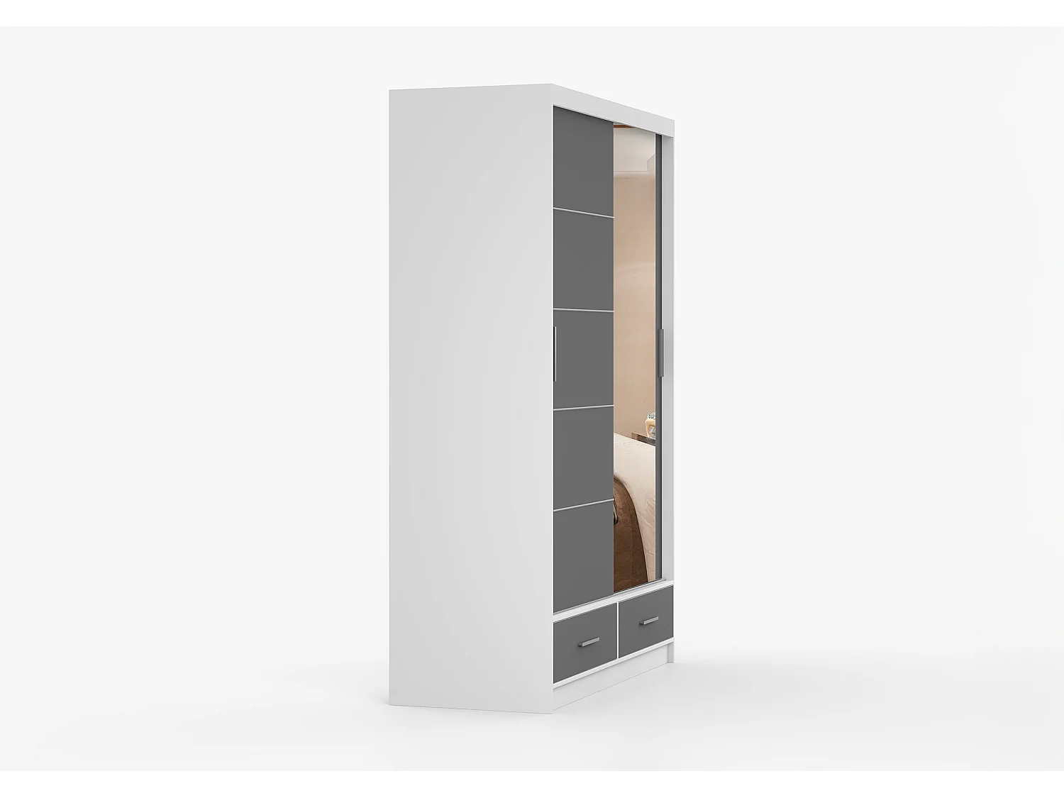 Armoire Silvana 150 cm avec miroir - Blanc - Gris