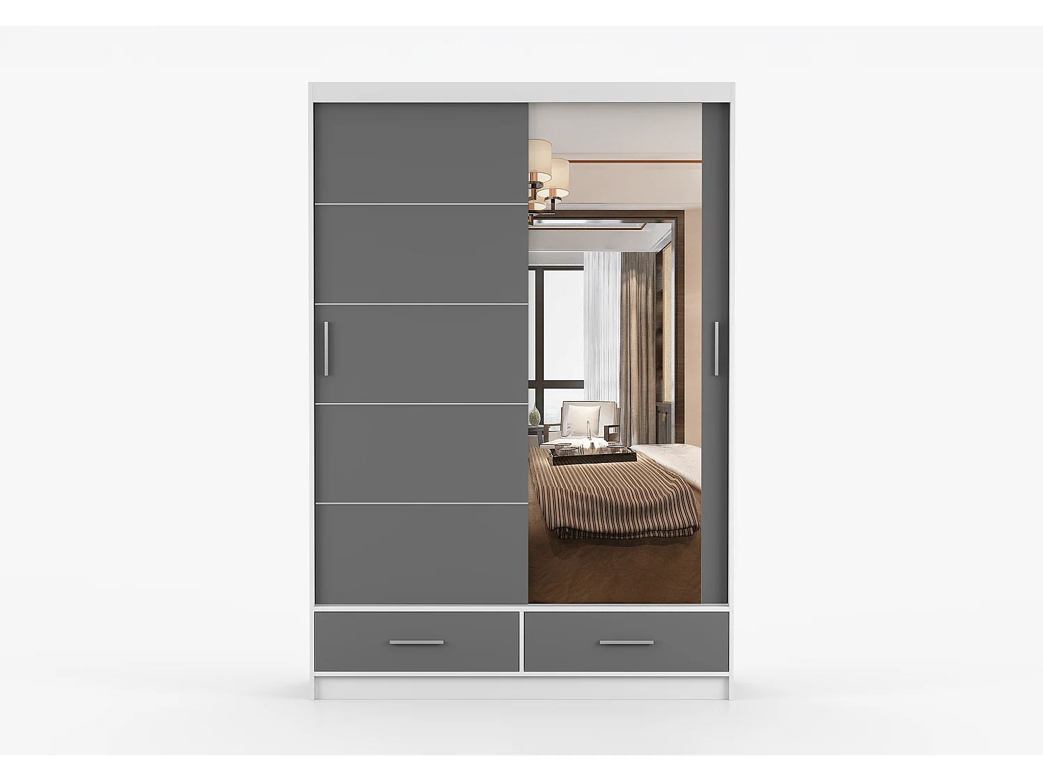 Armoire Silvana 150 cm avec miroir - Blanc - Gris